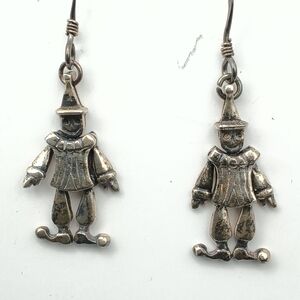 Rare Vtg 925 Sterling Articulated Pierrot Clown Jester Moving Earrings